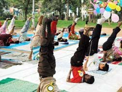 American college students learning Yoga in Chennai