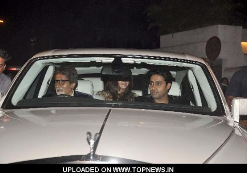 Bollywood actor Amitabh Bachchan, Abhishek Bachchan and Aishwarya Rai Bachchan accompanied with US talk show host Oprah Winfrey