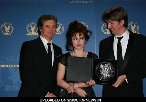 Colin Firth, Helena Bonham Carter and Tom Hooper at 63rd Annual DGA Awards - Press Room
