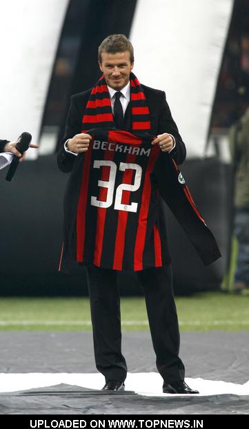 David Beckham Appears at AC Milan's Serie A Match Against Udinese in Milan