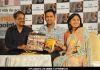 Mahendra Singh Dhoni, Abha Singh with director Y P Singh at the music launch of the film "Kya Yahi Sach Hai"