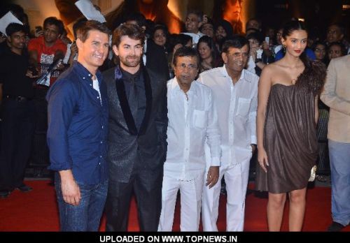 Actors Tom Cruise, Sonam Kapoor, Neil Nitin Mukesh, Mustan and Abbas at Mission Impossible premiere at IMAX Wadala.