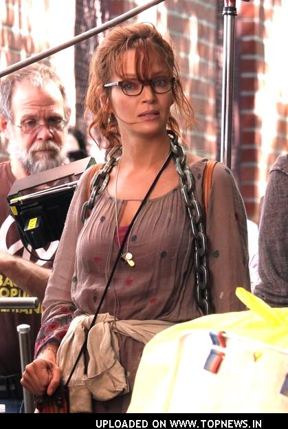 Uma Thurman at "Motherhood" Film Set in the West Village of New York City on May 23, 2008