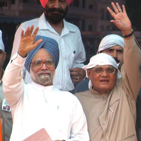 Prime Minister Manmohan Singh greets Atal Bihari Vajpayee on his 84th birthday