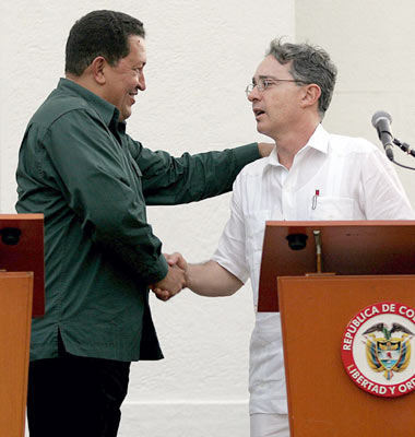 Chavez congratulates Uribe, calls upon FARC to surrender
