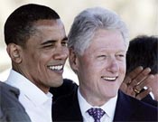 Presidential hopeful Senator Barack Obama and former President Bill Clinton