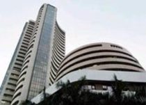 Sensex falls sharply, closes flat