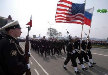 Russia and US Flags